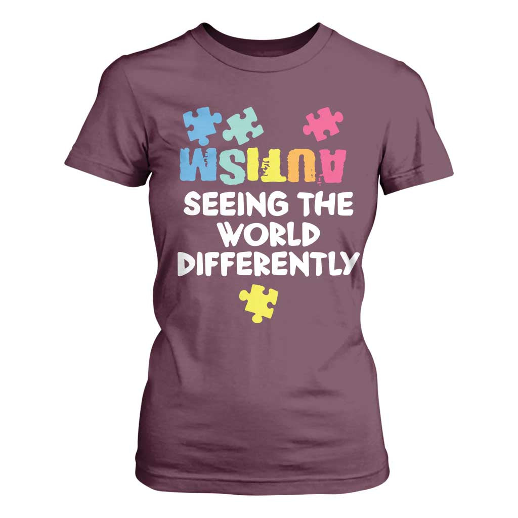 Autism Seeing The World Differently T Shirt For Women Autistic Autism Support Puzzle