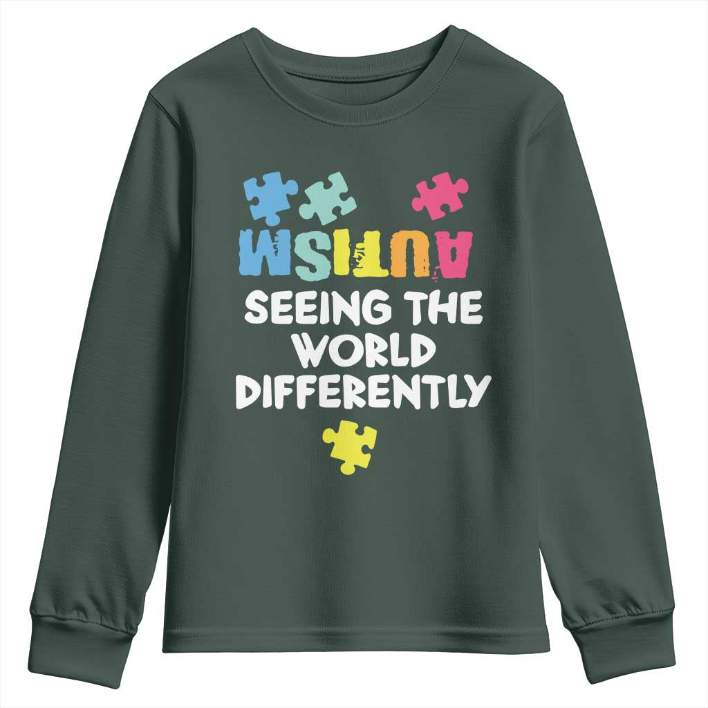 Autism Seeing The World Differently Youth Sweatshirt Autistic Autism Support Puzzle