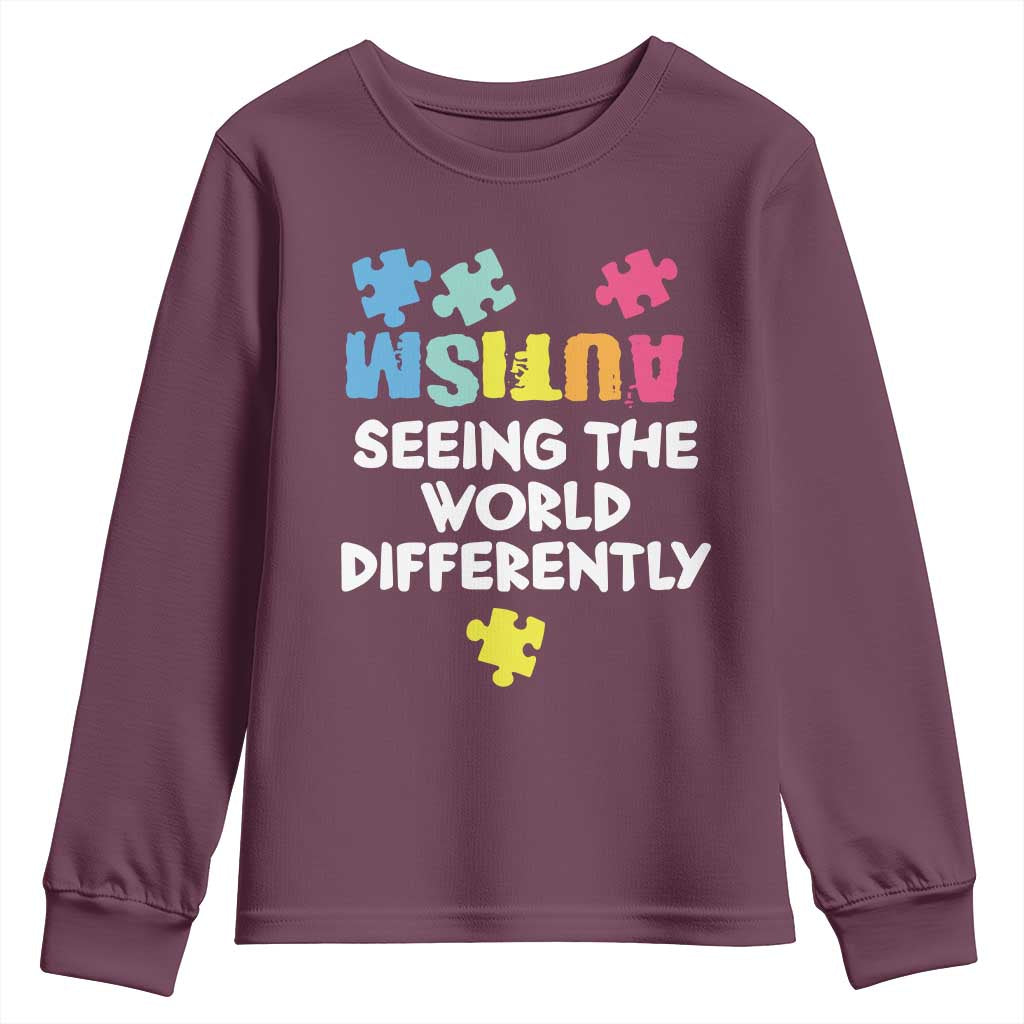 Autism Seeing The World Differently Youth Sweatshirt Autistic Autism Support Puzzle