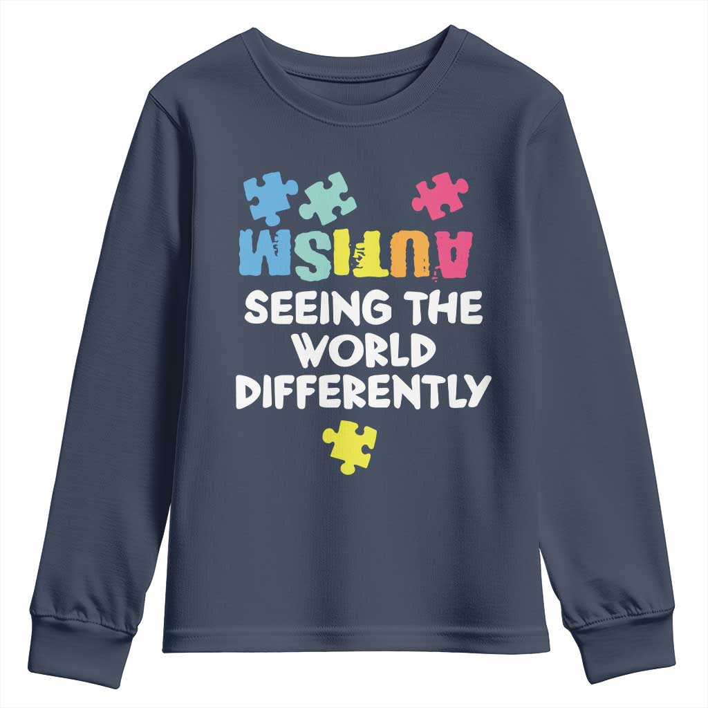 Autism Seeing The World Differently Youth Sweatshirt Autistic Autism Support Puzzle