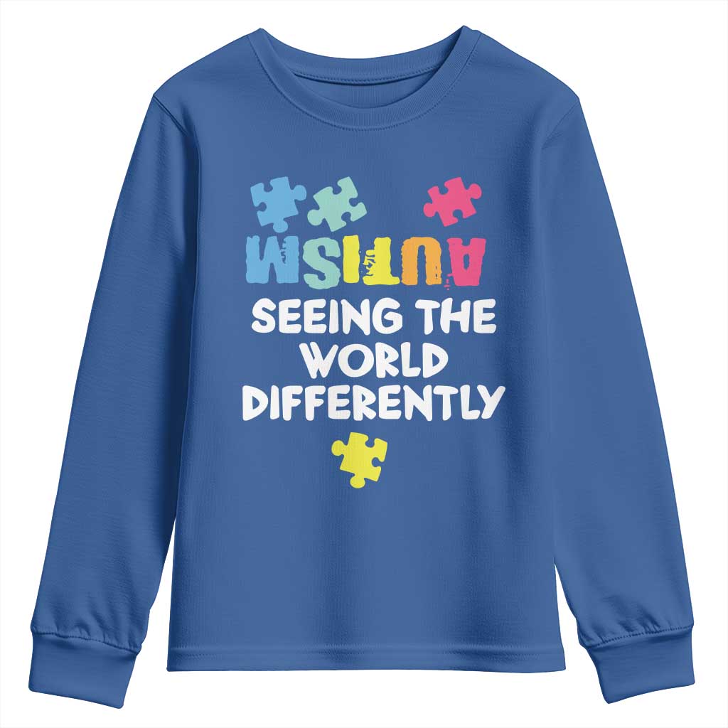 Autism Seeing The World Differently Youth Sweatshirt Autistic Autism Support Puzzle