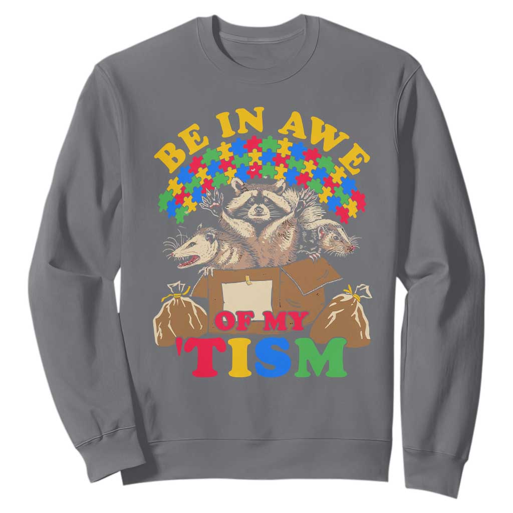 Funny Autism Support Sweatshirt Be In Awe Of My 'Tism Autistic Raccoon Opossum Skunk