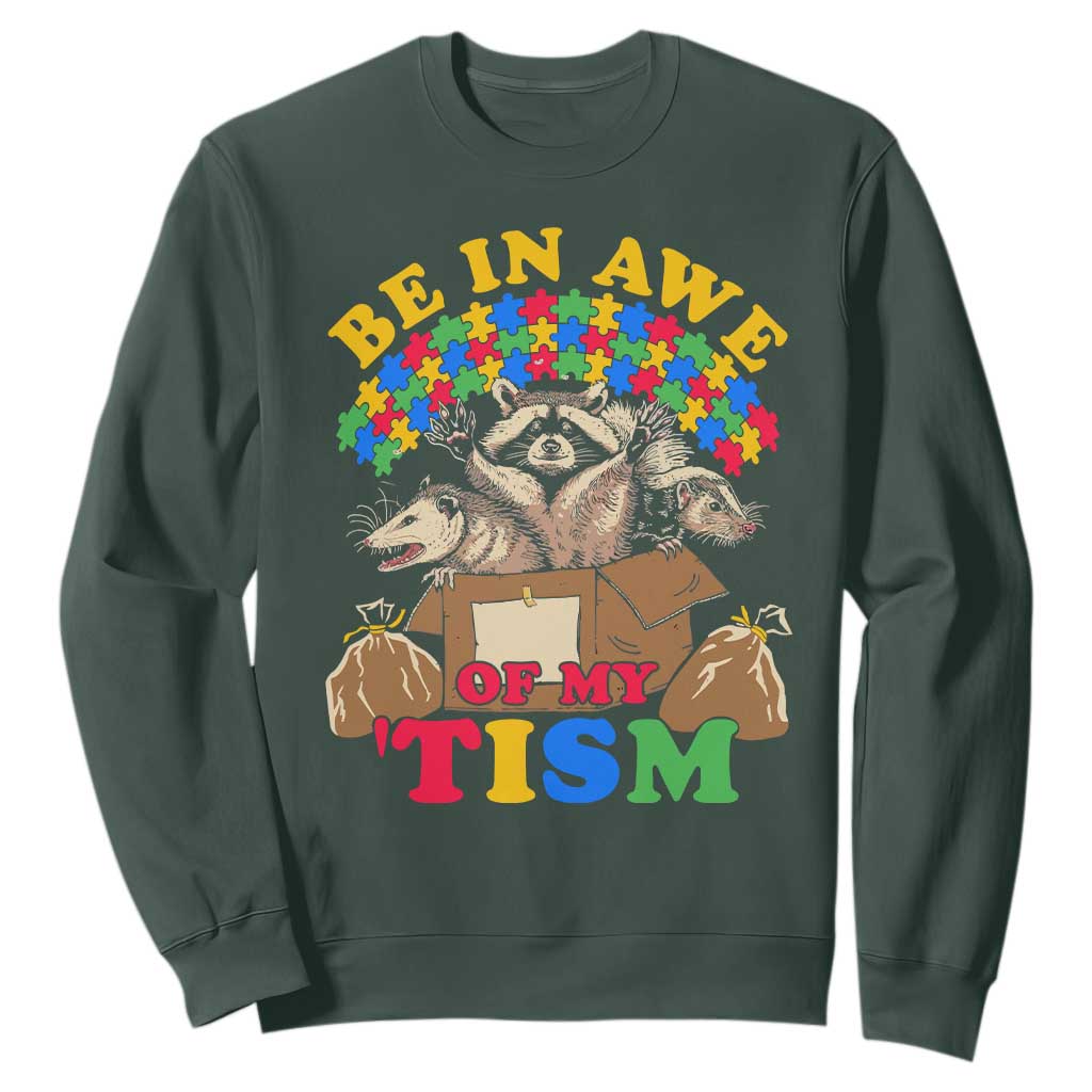 Funny Autism Support Sweatshirt Be In Awe Of My 'Tism Autistic Raccoon Opossum Skunk