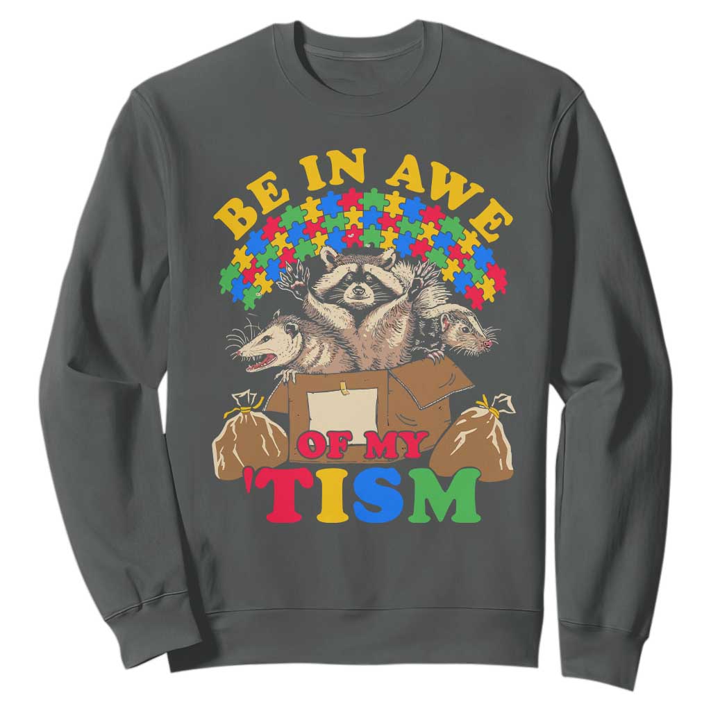 Funny Autism Support Sweatshirt Be In Awe Of My 'Tism Autistic Raccoon Opossum Skunk
