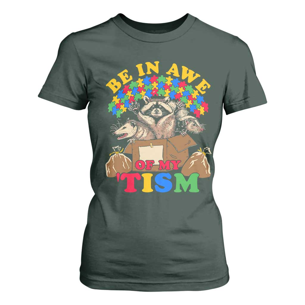 Funny Autism Support T Shirt For Women Be In Awe Of My 'Tism Autistic Raccoon Opossum Skunk