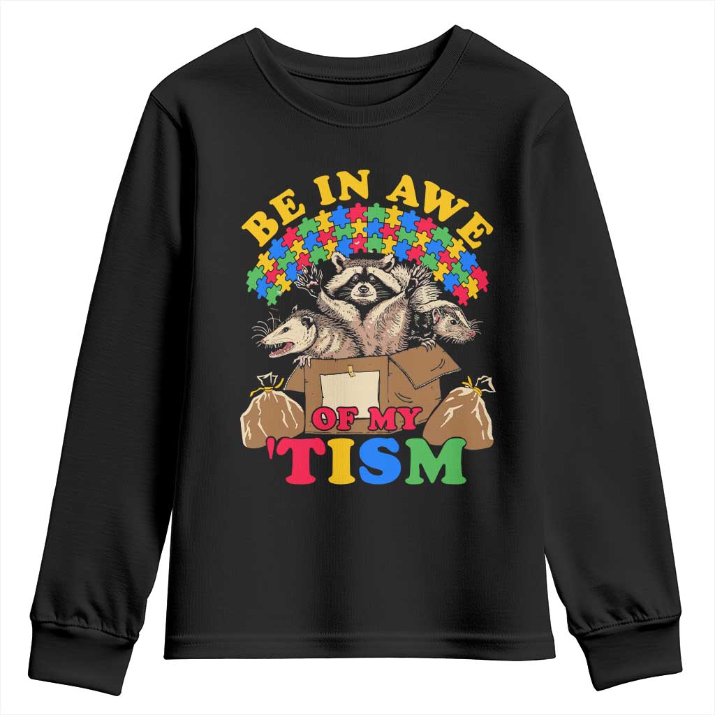 Funny Autism Support Youth Sweatshirt Be In Awe Of My 'Tism Autistic Raccoon Opossum Skunk