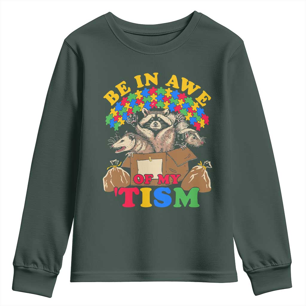 Funny Autism Support Youth Sweatshirt Be In Awe Of My 'Tism Autistic Raccoon Opossum Skunk