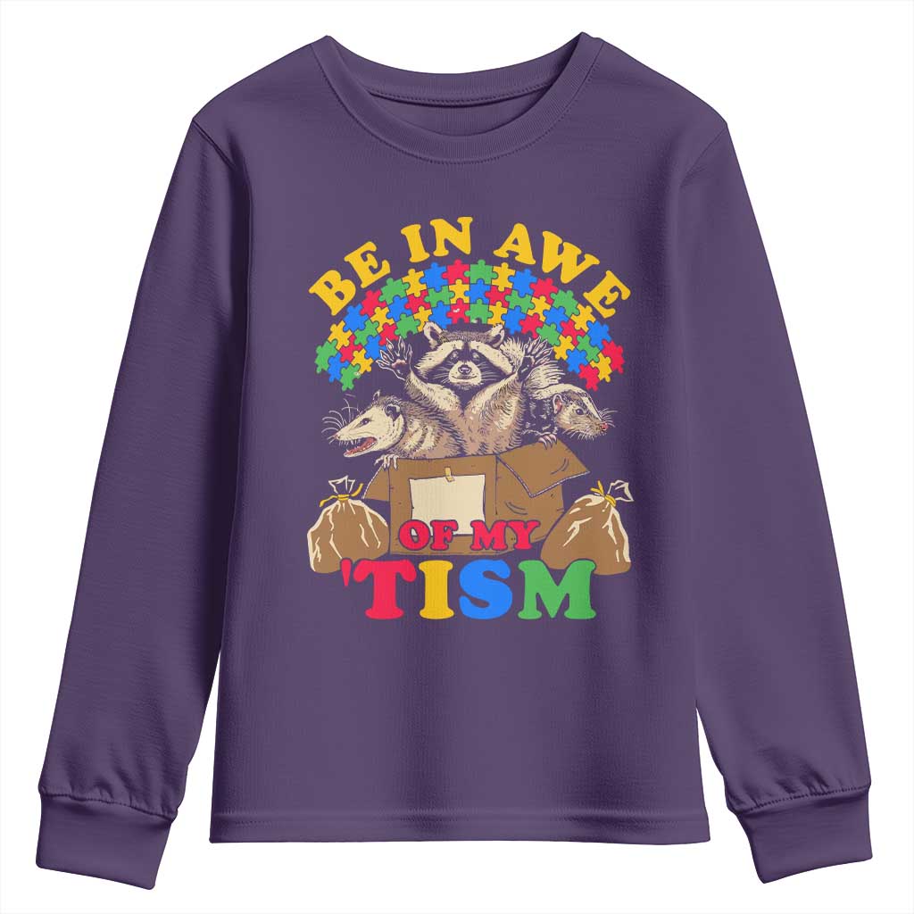 Funny Autism Support Youth Sweatshirt Be In Awe Of My 'Tism Autistic Raccoon Opossum Skunk