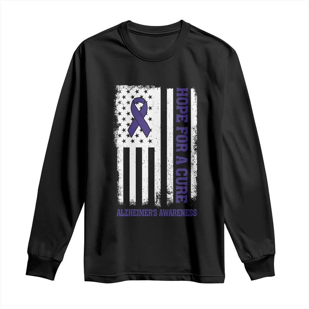 Alzheimer Support Long Sleeve Shirt Hope For A Cure Vintage American Flag