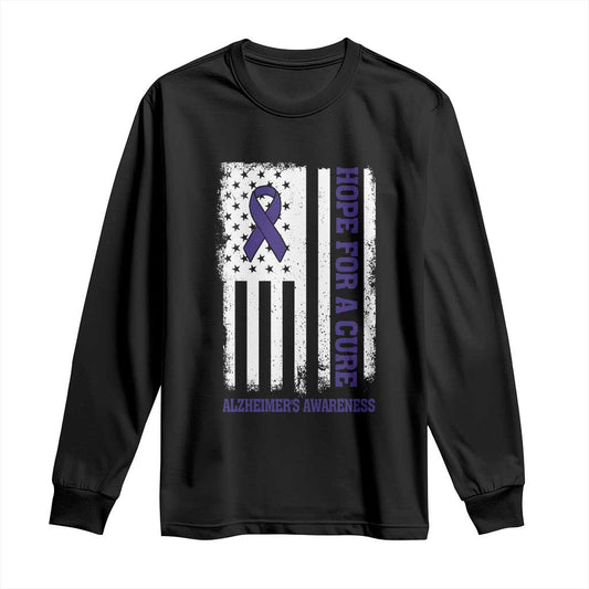 Alzheimer Support Long Sleeve Shirt Hope For A Cure Vintage American Flag