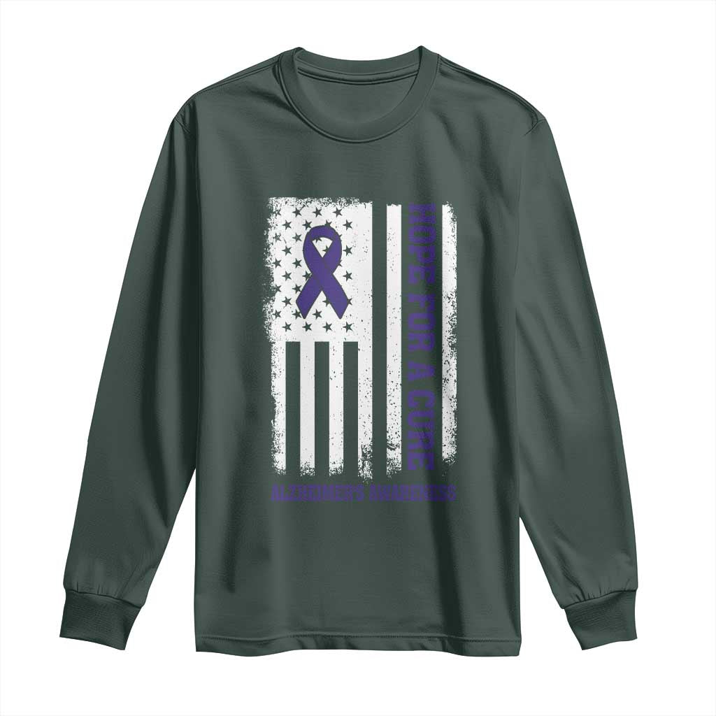 Alzheimer Support Long Sleeve Shirt Hope For A Cure Vintage American Flag