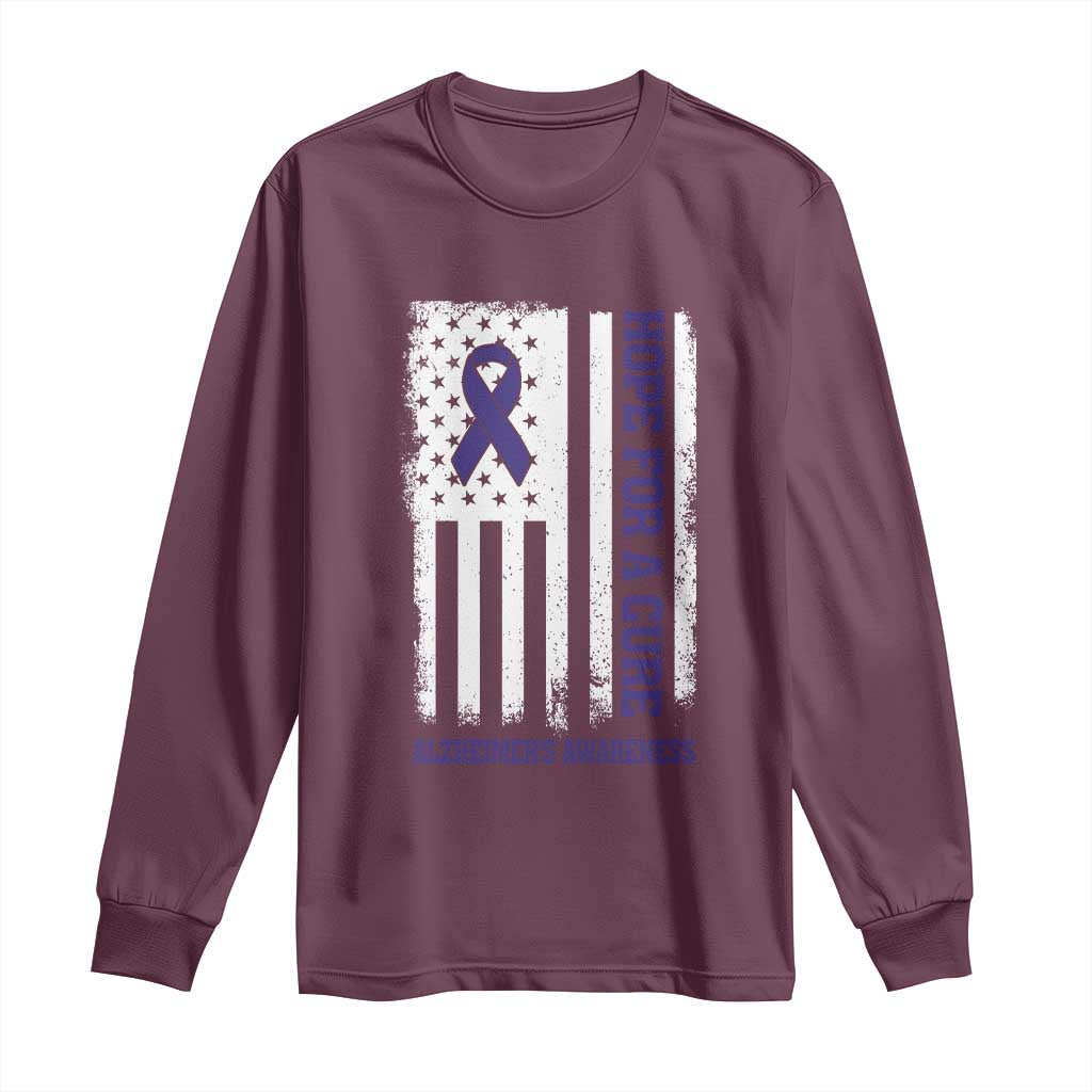 Alzheimer Support Long Sleeve Shirt Hope For A Cure Vintage American Flag