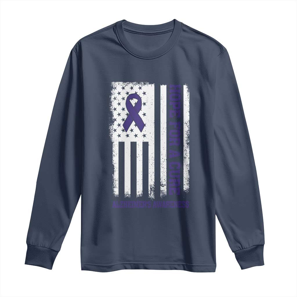 Alzheimer Support Long Sleeve Shirt Hope For A Cure Vintage American Flag