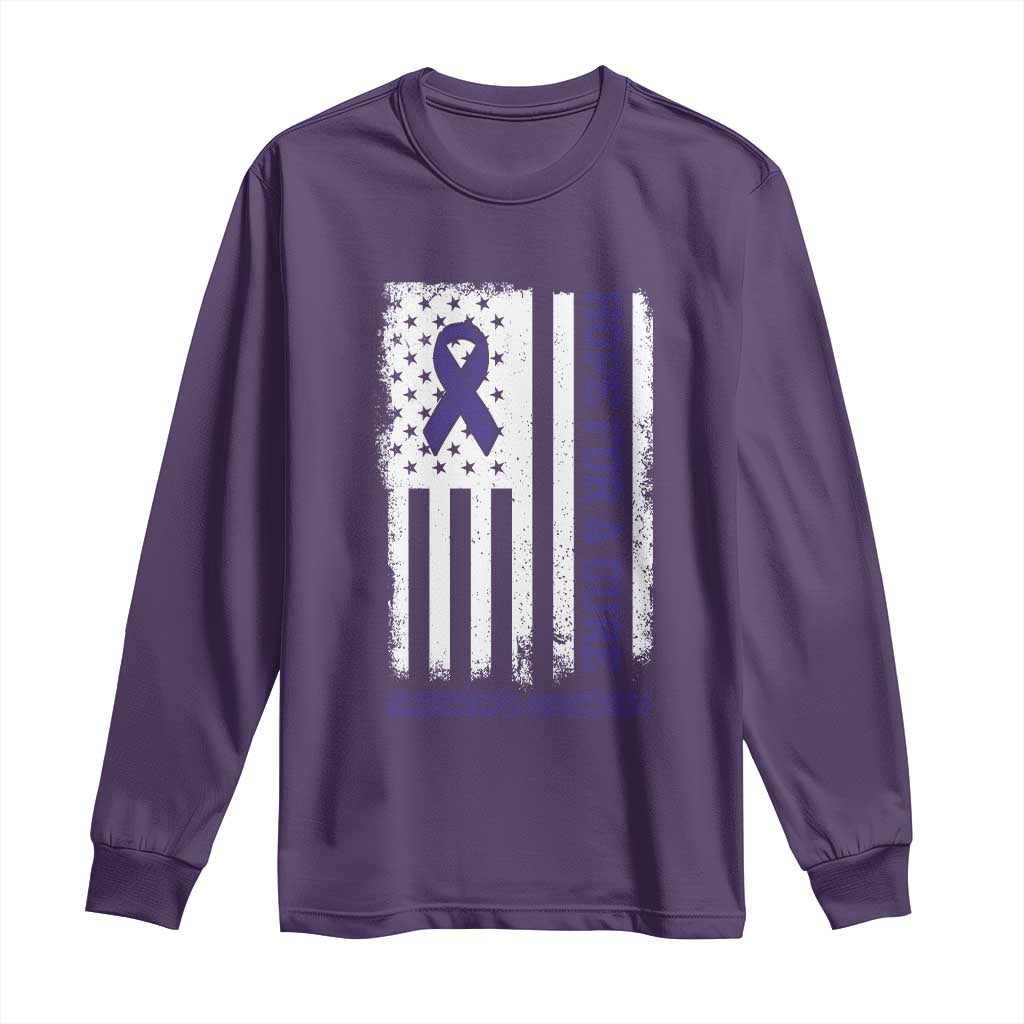 Alzheimer Support Long Sleeve Shirt Hope For A Cure Vintage American Flag