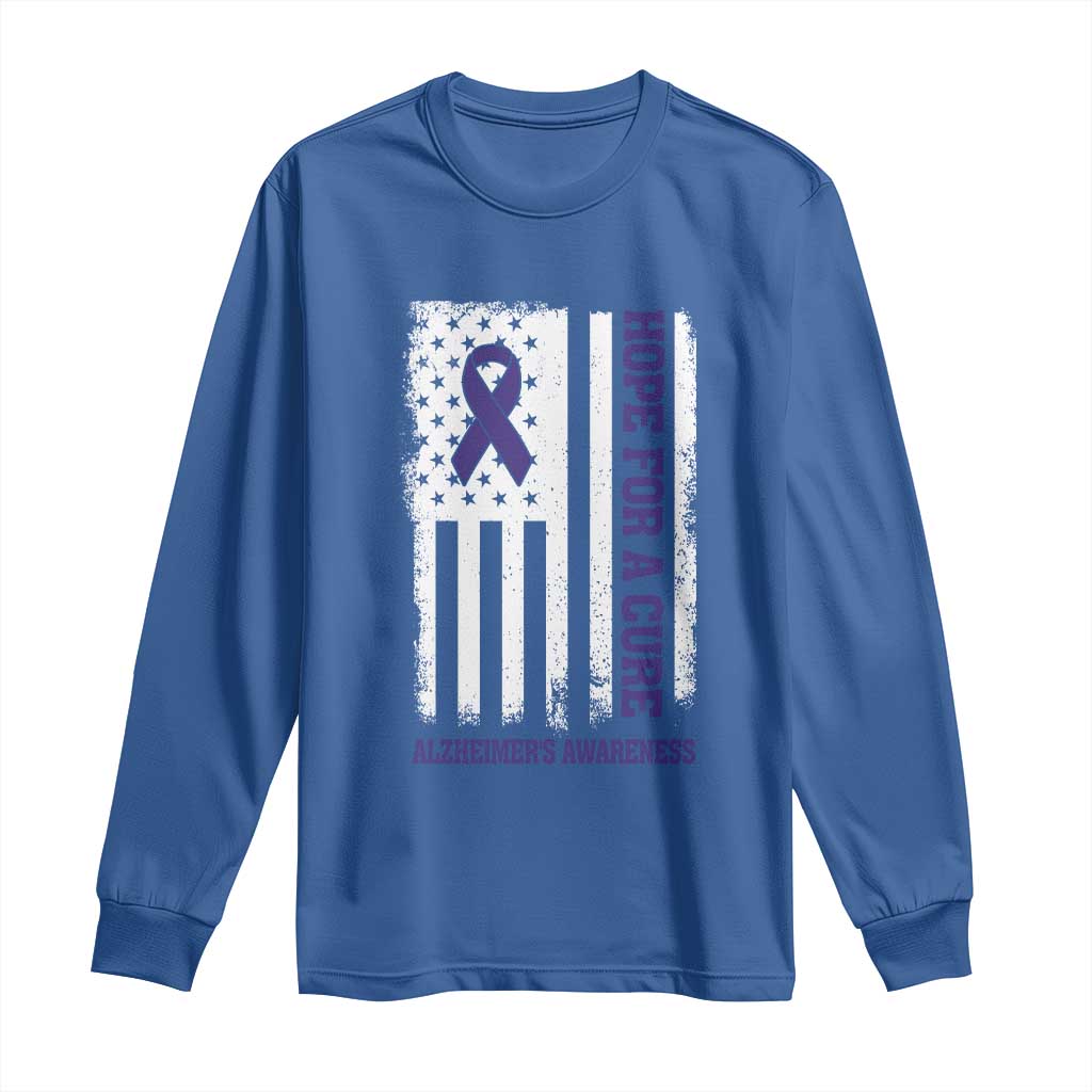 Alzheimer Support Long Sleeve Shirt Hope For A Cure Vintage American Flag