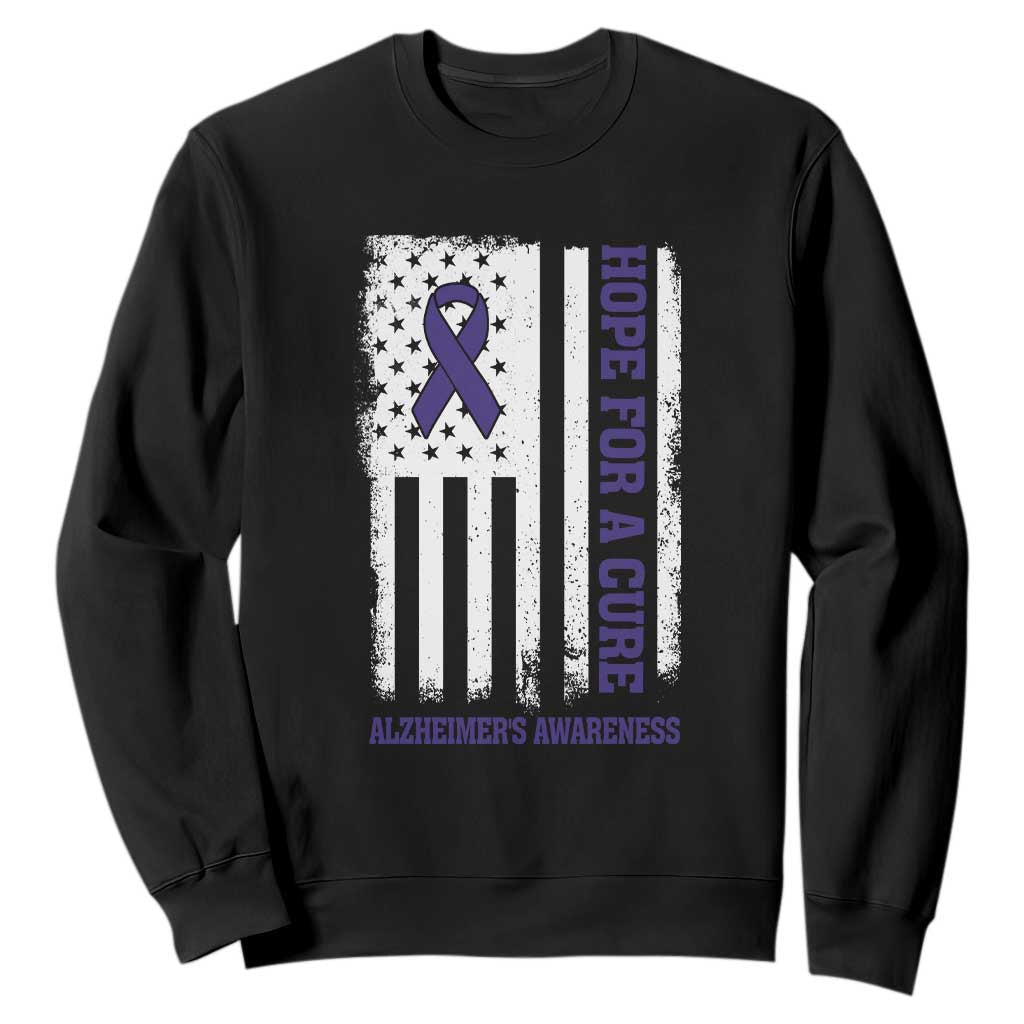 Alzheimer Support Sweatshirt Hope For A Cure Vintage American Flag