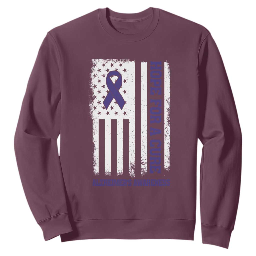 Alzheimer Support Sweatshirt Hope For A Cure Vintage American Flag