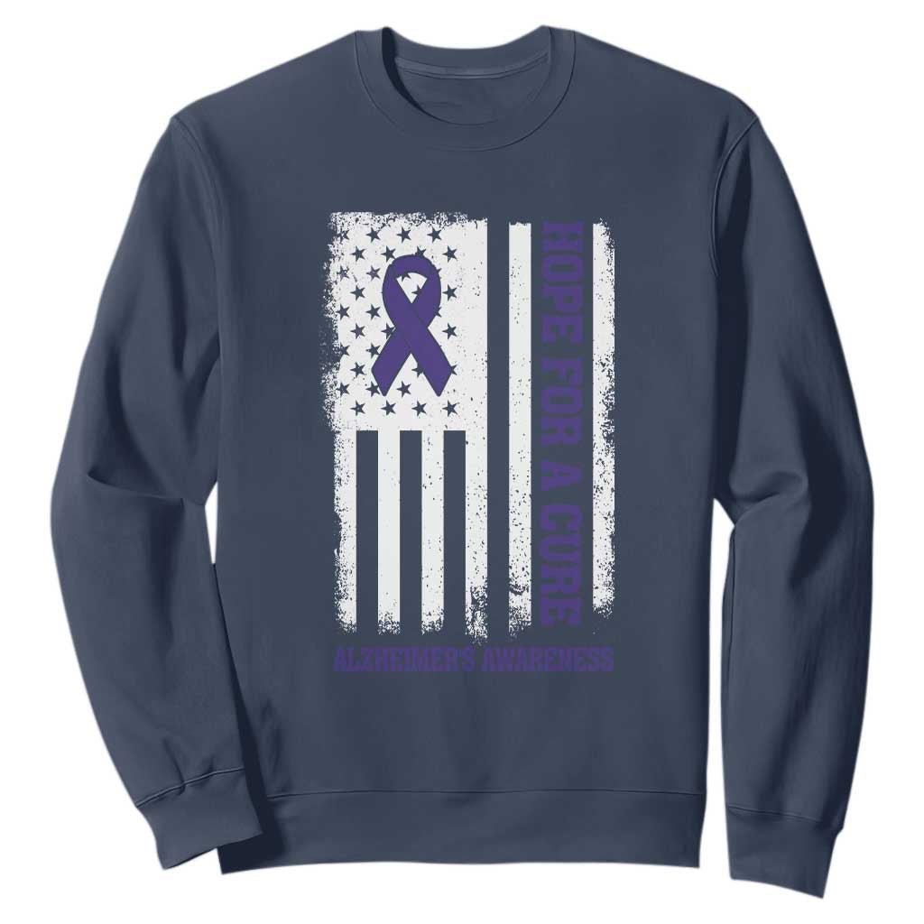 Alzheimer Support Sweatshirt Hope For A Cure Vintage American Flag