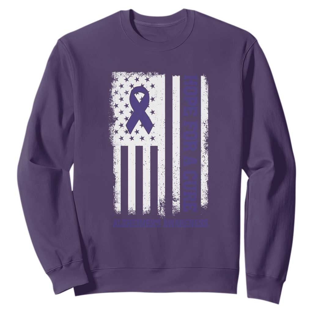 Alzheimer Support Sweatshirt Hope For A Cure Vintage American Flag