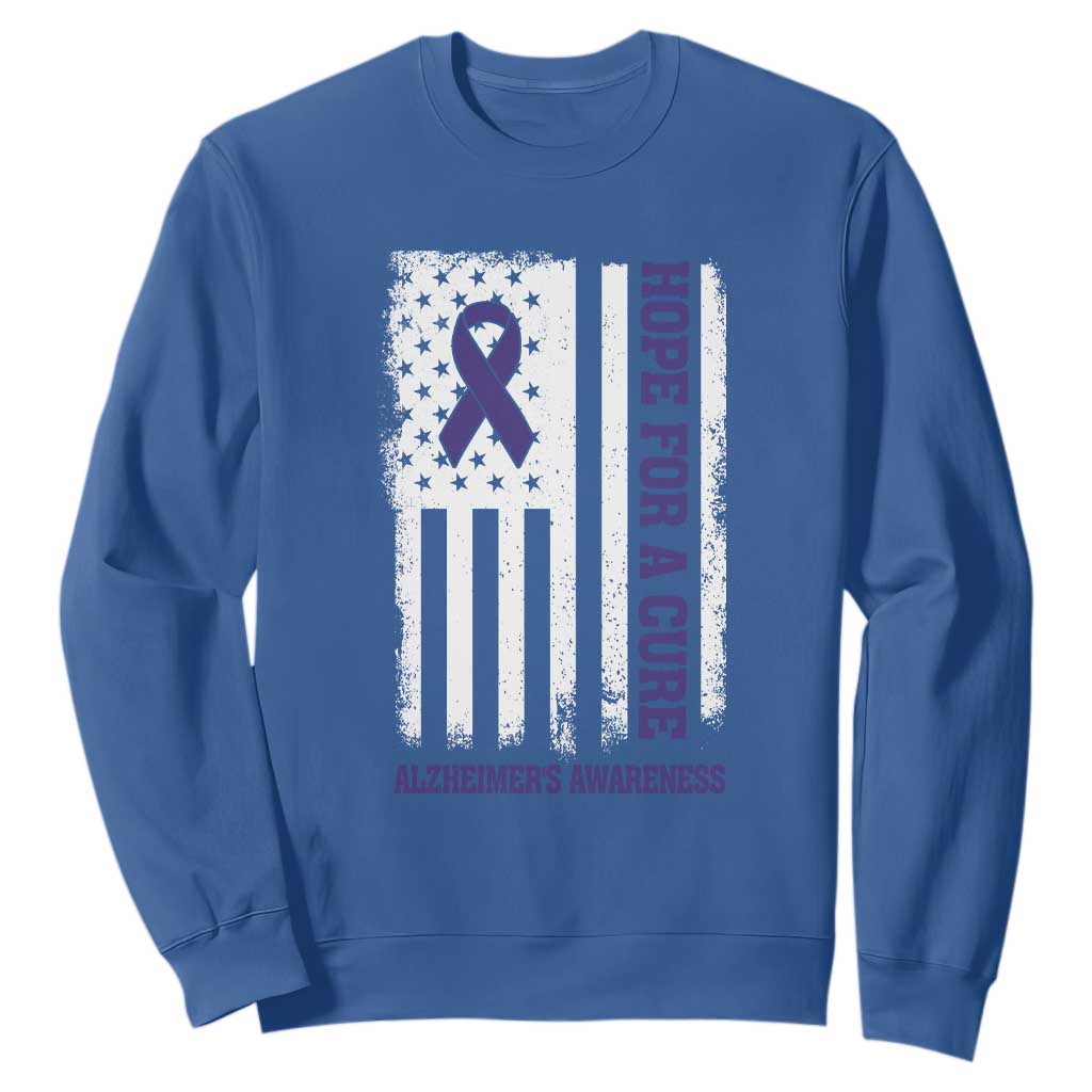 Alzheimer Support Sweatshirt Hope For A Cure Vintage American Flag