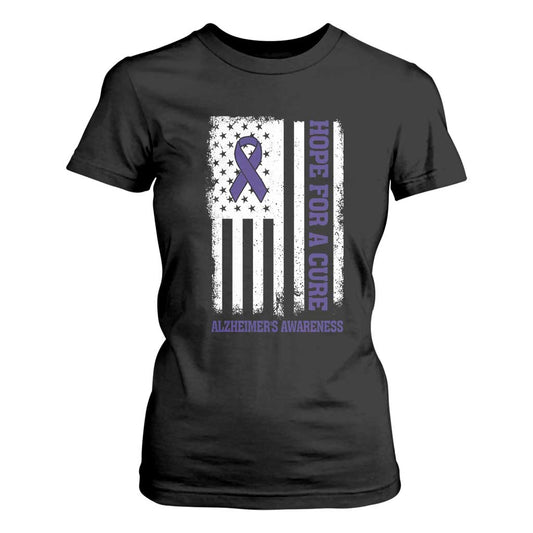 Alzheimer Support T Shirt For Women Hope For A Cure Vintage American Flag