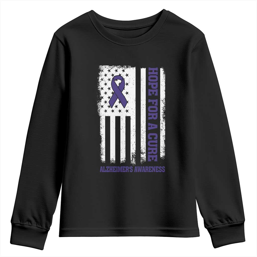 Alzheimer Support Youth Sweatshirt Hope For A Cure Vintage American Flag