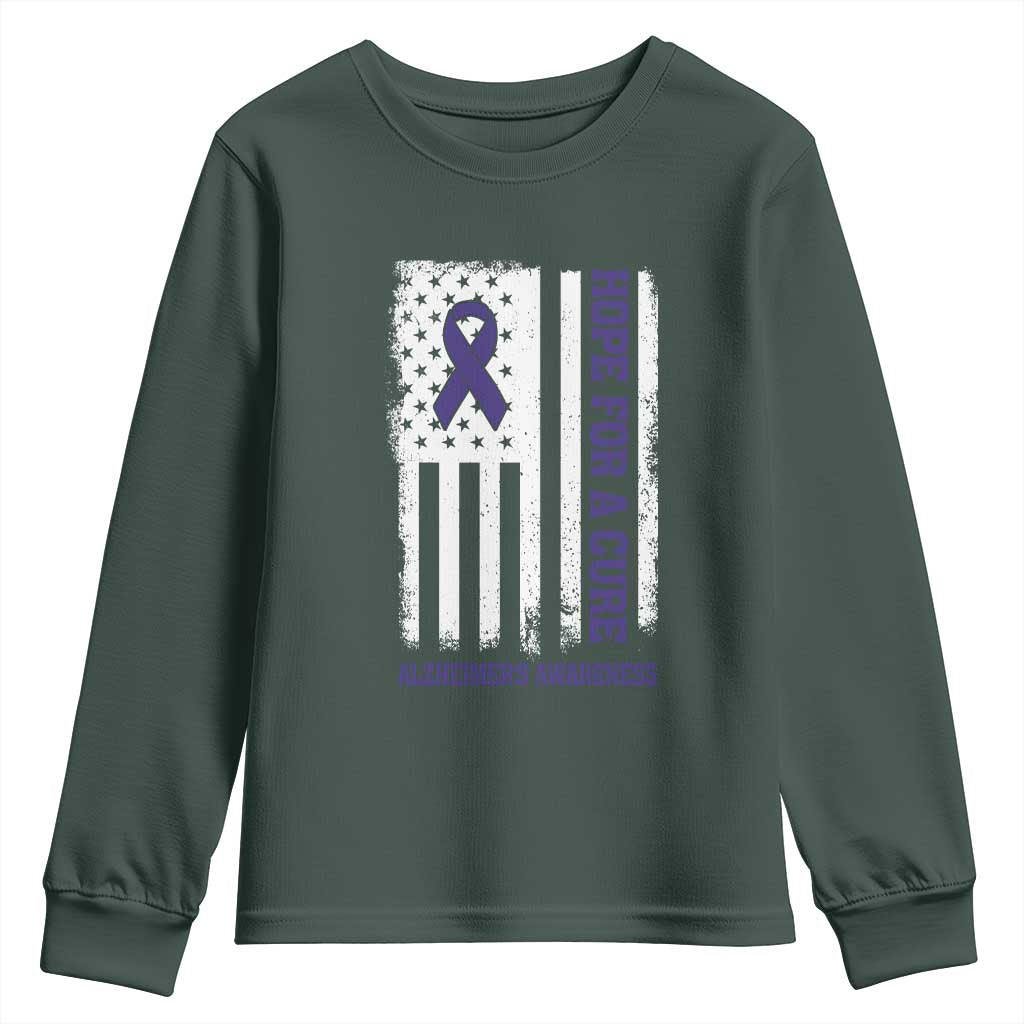 Alzheimer Support Youth Sweatshirt Hope For A Cure Vintage American Flag