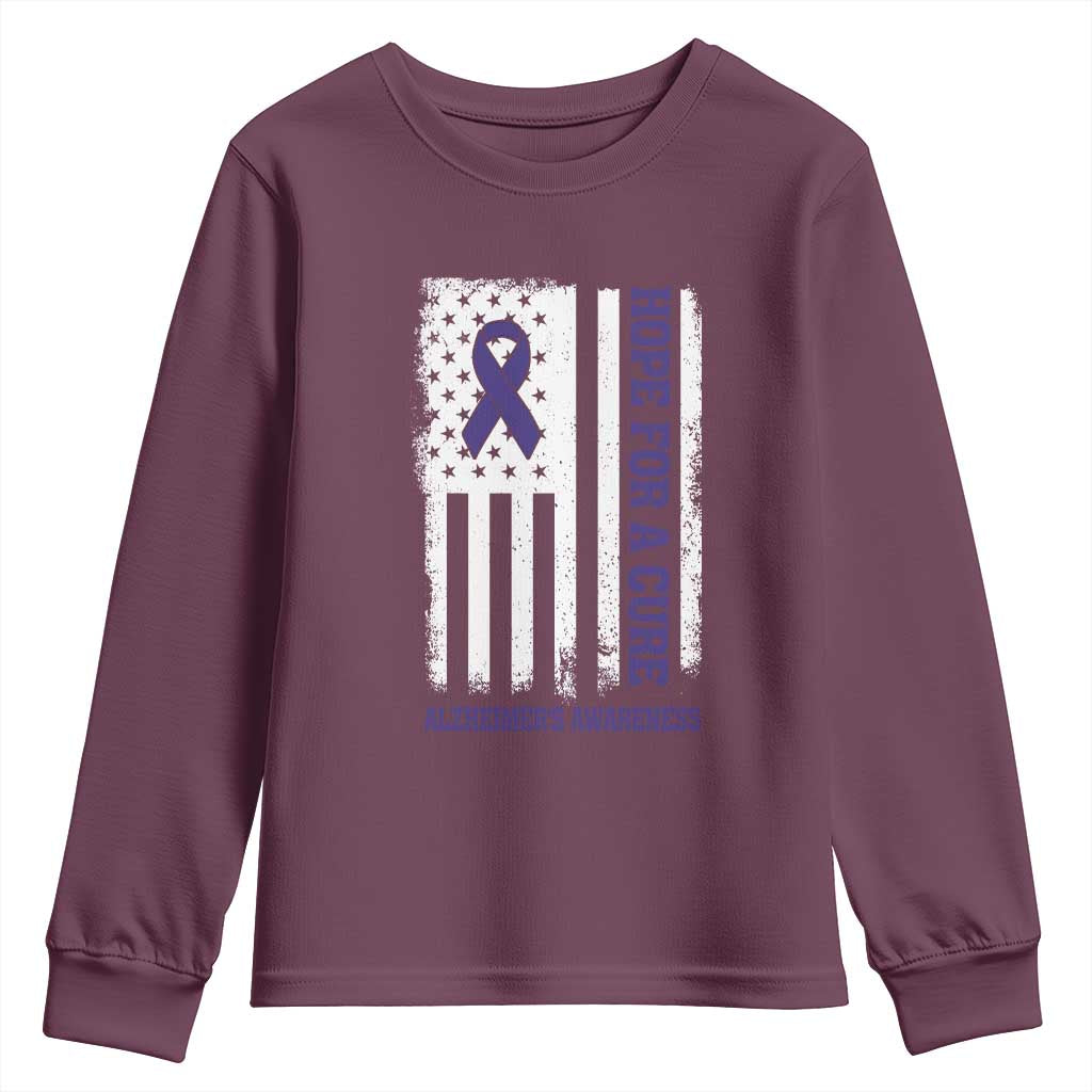 Alzheimer Support Youth Sweatshirt Hope For A Cure Vintage American Flag
