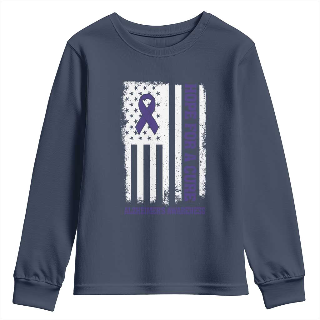 Alzheimer Support Youth Sweatshirt Hope For A Cure Vintage American Flag
