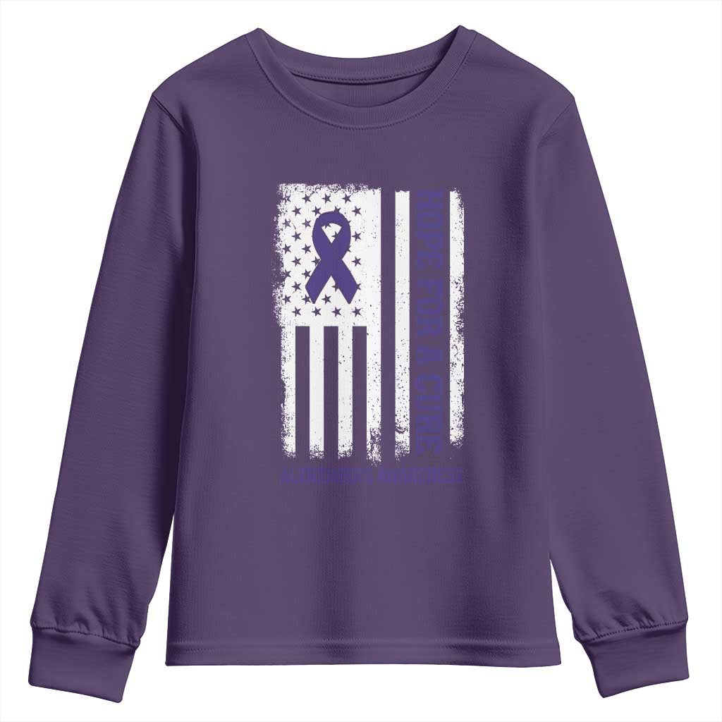 Alzheimer Support Youth Sweatshirt Hope For A Cure Vintage American Flag
