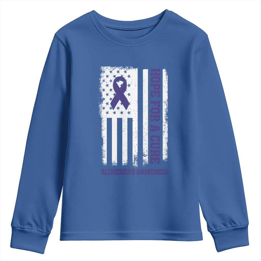 Alzheimer Support Youth Sweatshirt Hope For A Cure Vintage American Flag