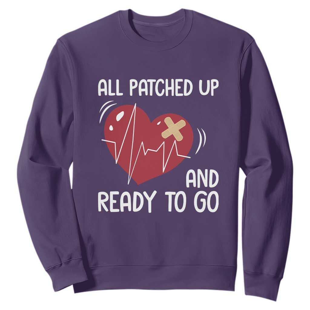 Funny Heart Surgery Recovery Survivor Sweatshirt All Patched Up And Ready To Go CHD Support