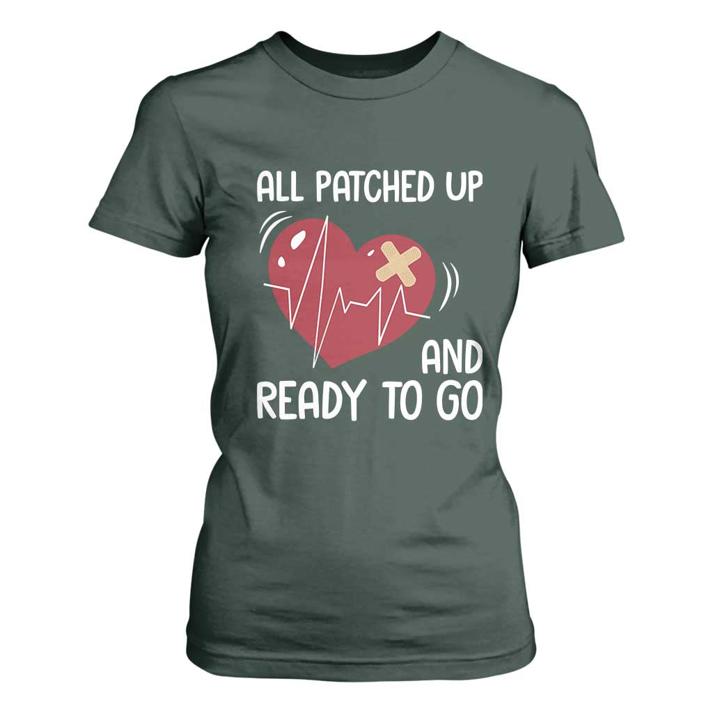 Funny Heart Surgery Recovery Survivor T Shirt For Women All Patched Up And Ready To Go CHD Support