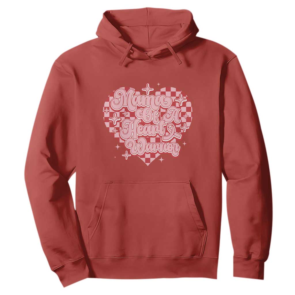 Mama Of A Heart Warrior Hoodie CHD Support Retro Red Checkered Heart