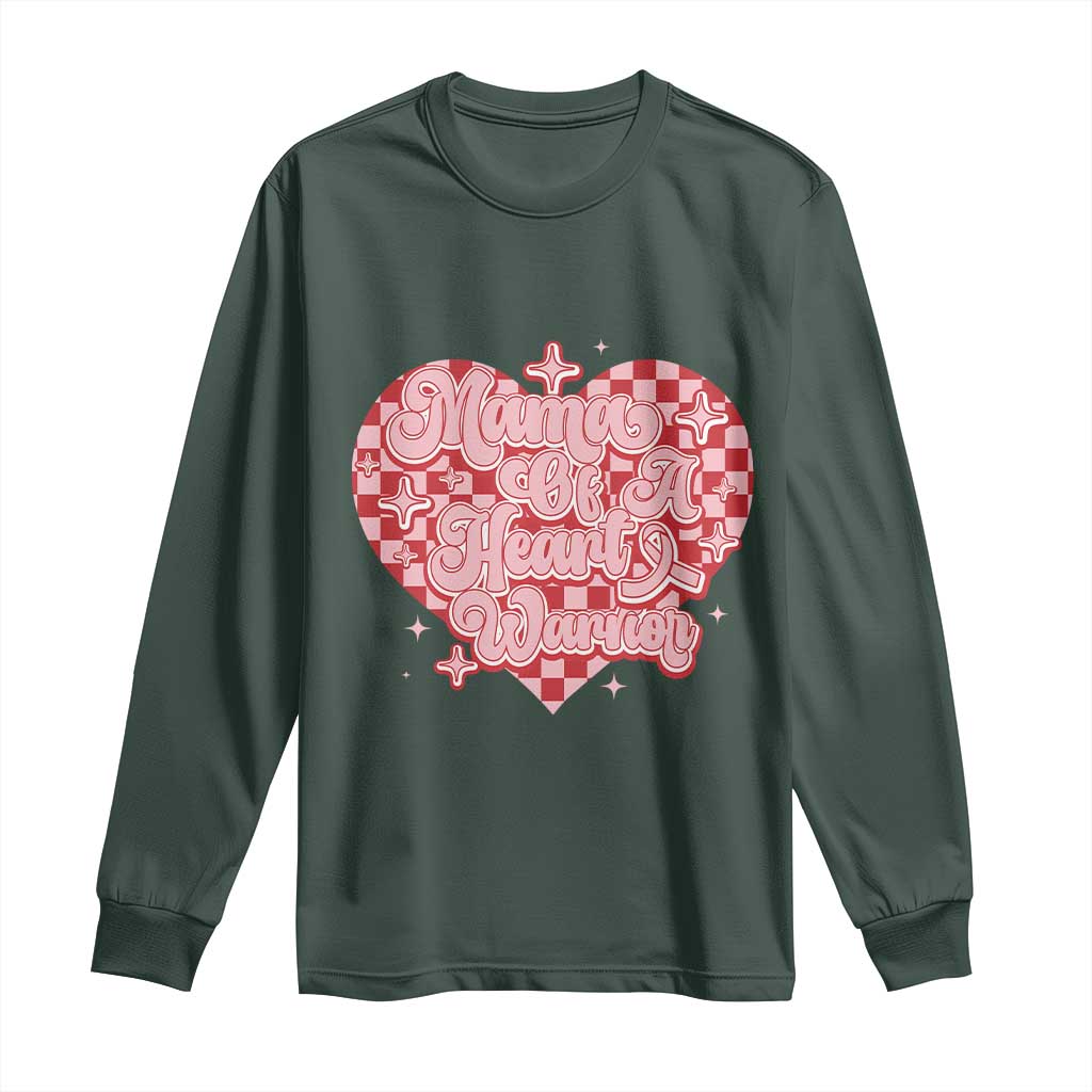 Mama Of A Heart Warrior Long Sleeve Shirt CHD Support Retro Red Checkered Heart