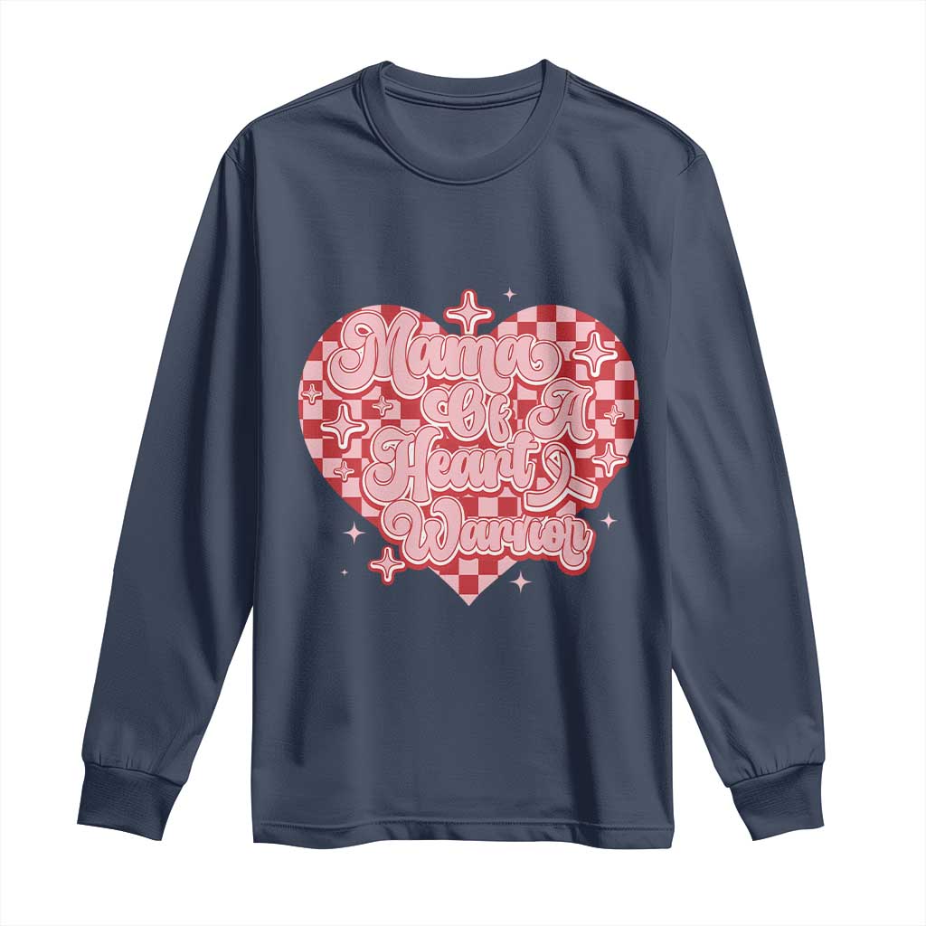 Mama Of A Heart Warrior Long Sleeve Shirt CHD Support Retro Red Checkered Heart