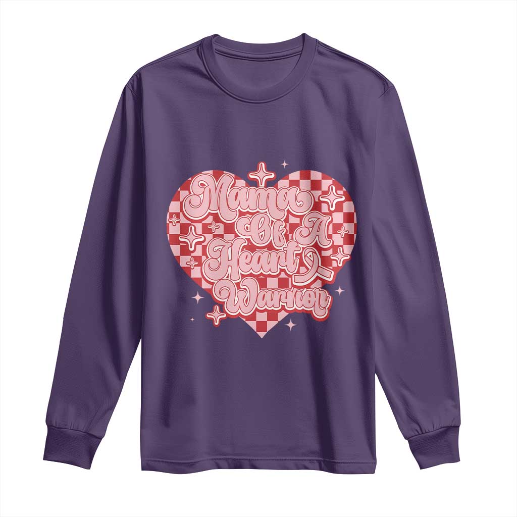 Mama Of A Heart Warrior Long Sleeve Shirt CHD Support Retro Red Checkered Heart