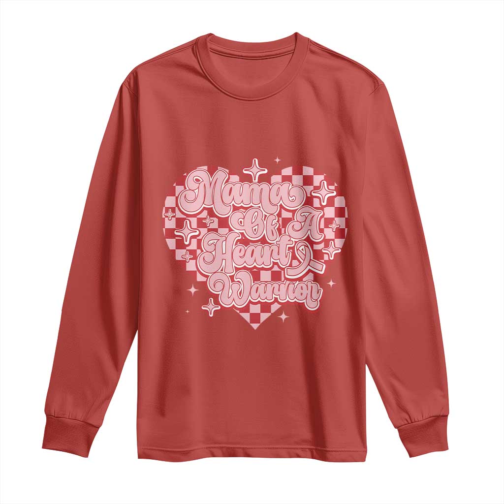 Mama Of A Heart Warrior Long Sleeve Shirt CHD Support Retro Red Checkered Heart