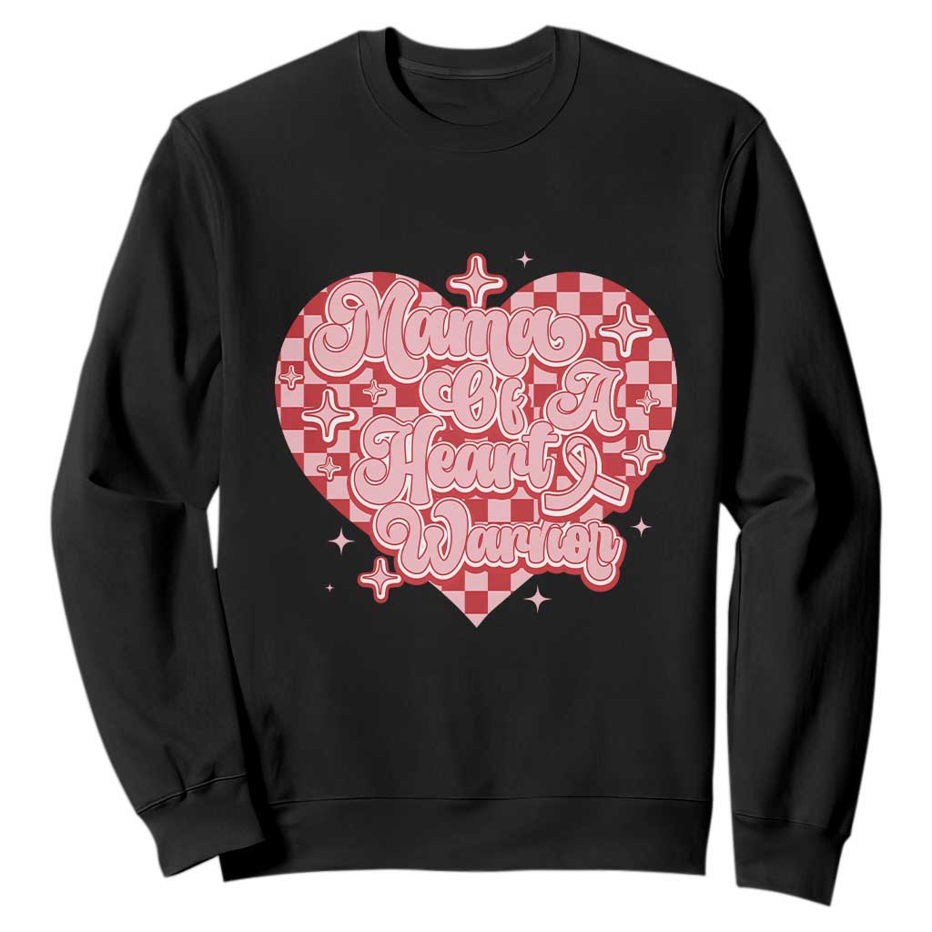 Mama Of A Heart Warrior Sweatshirt CHD Support Retro Red Checkered Heart