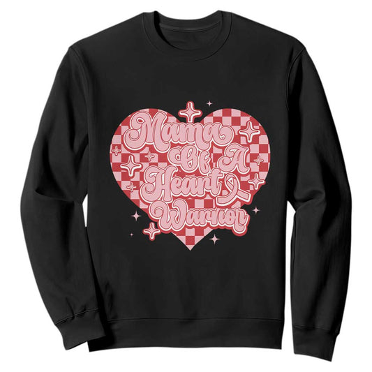 Mama Of A Heart Warrior Sweatshirt CHD Support Retro Red Checkered Heart