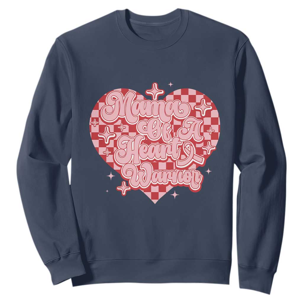 Mama Of A Heart Warrior Sweatshirt CHD Support Retro Red Checkered Heart