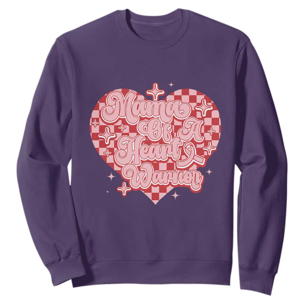 Mama Of A Heart Warrior Sweatshirt CHD Support Retro Red Checkered Heart
