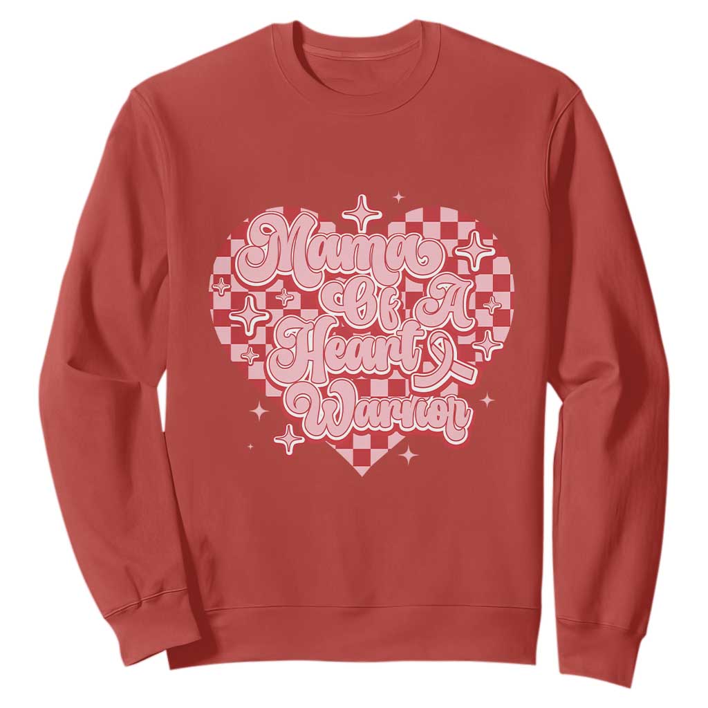 Mama Of A Heart Warrior Sweatshirt CHD Support Retro Red Checkered Heart