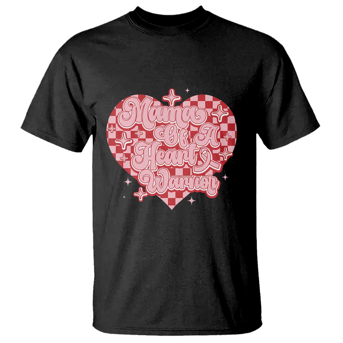 Mama Of A Heart Warrior T Shirt CHD Support Retro Red Checkered Heart