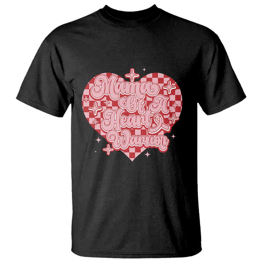 Mama Of A Heart Warrior T Shirt CHD Support Retro Red Checkered Heart
