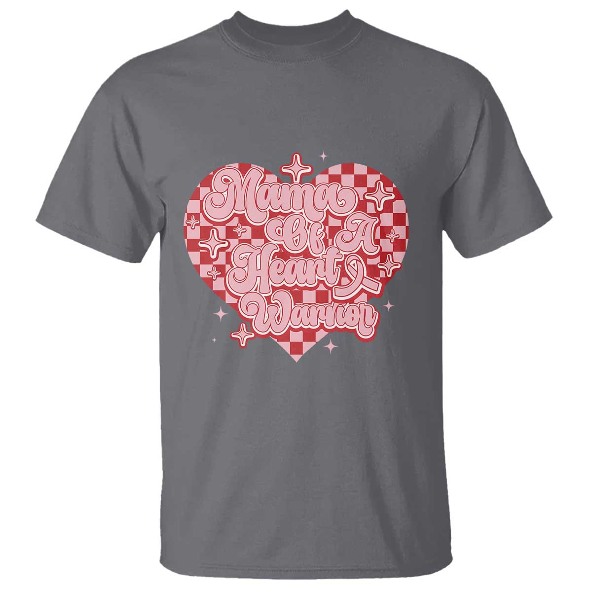 Mama Of A Heart Warrior T Shirt CHD Support Retro Red Checkered Heart