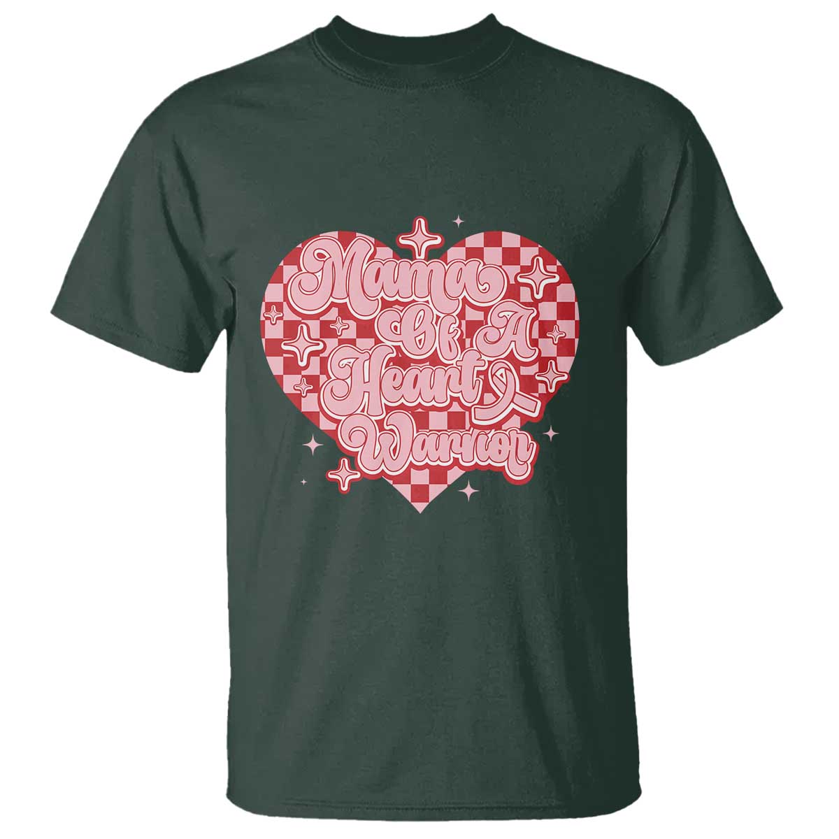 Mama Of A Heart Warrior T Shirt CHD Support Retro Red Checkered Heart
