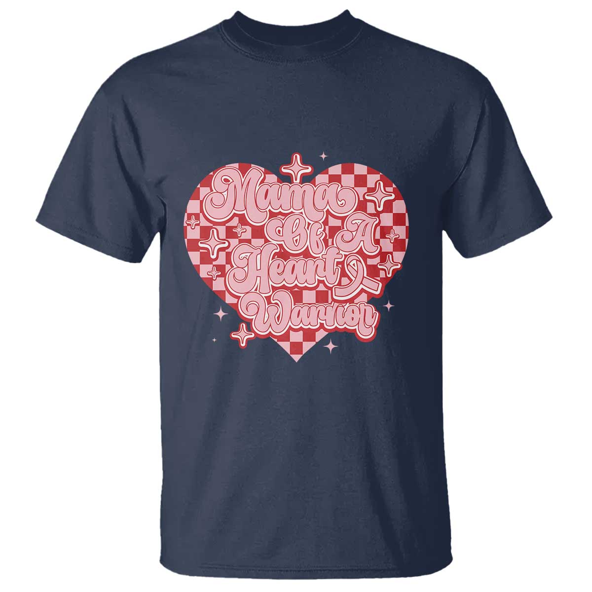 Mama Of A Heart Warrior T Shirt CHD Support Retro Red Checkered Heart