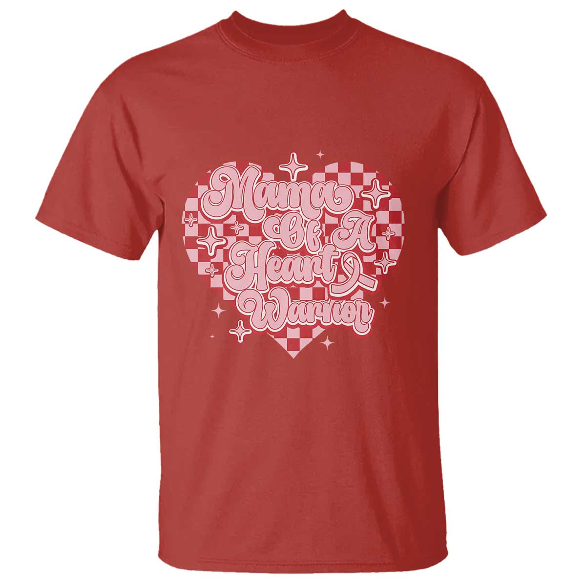 Mama Of A Heart Warrior T Shirt CHD Support Retro Red Checkered Heart