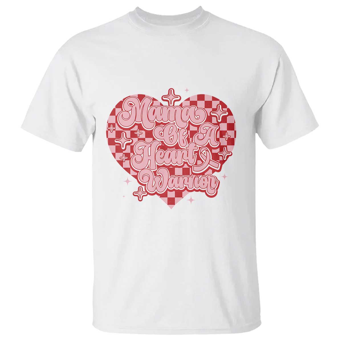 Mama Of A Heart Warrior T Shirt CHD Support Retro Red Checkered Heart